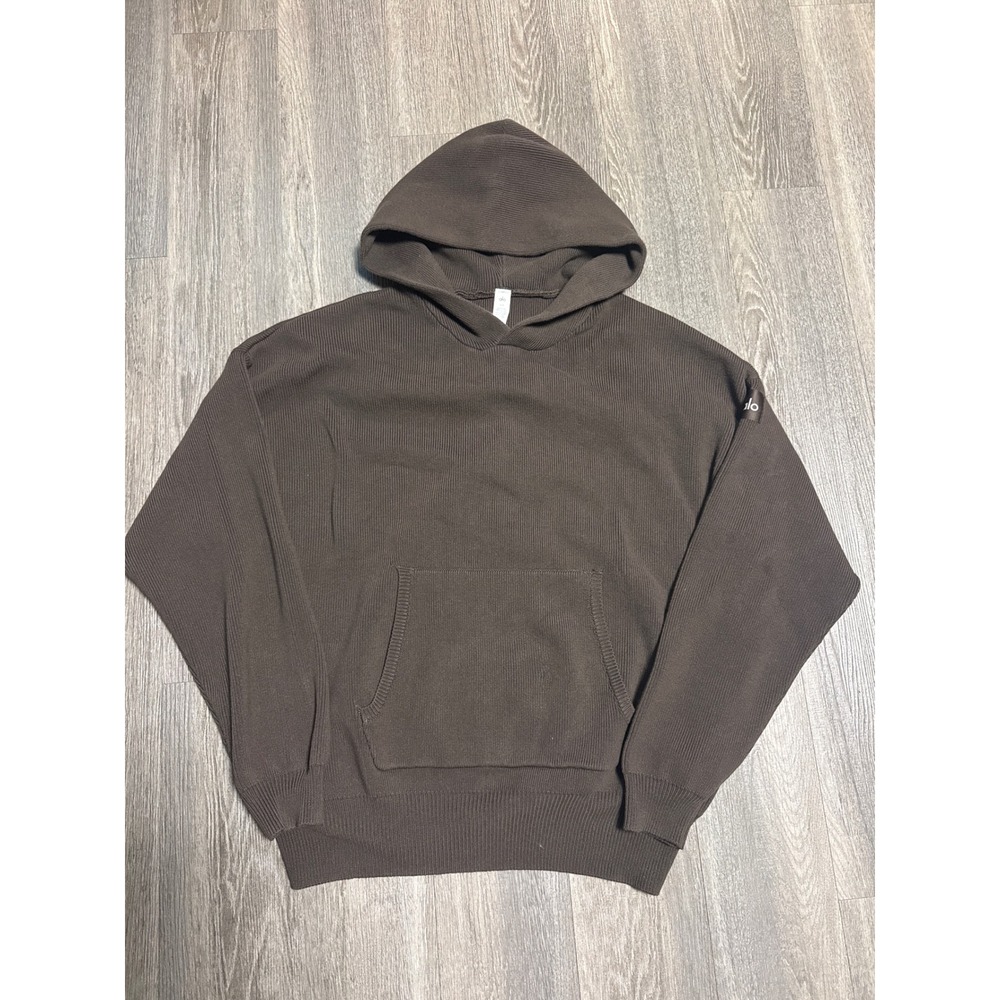 Alo Yoga Mens Ribbed Knit scholar Hoodie Espresso Brown U3026R Size Large